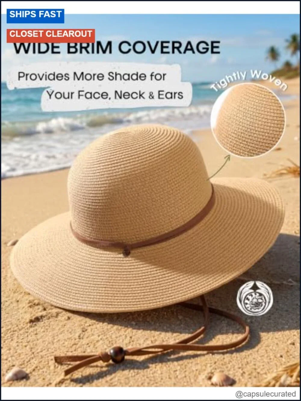 Wide Brim UPF Straw Sun Hat with Wind Lanyard